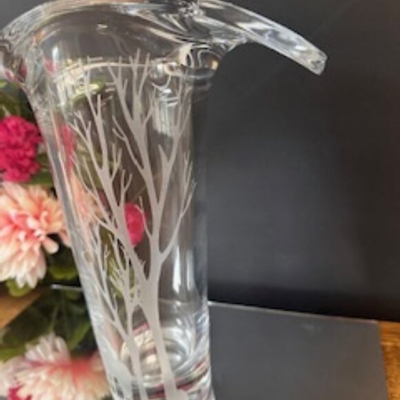 Bohemia Crystal Vase Original Sticker Etched Horse Tree Design Asymmetrical - Picture 3 of 7